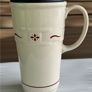 Longaberger Pottery Red Woven Traditions 16 fl oz Tall Travel Coffee Mug